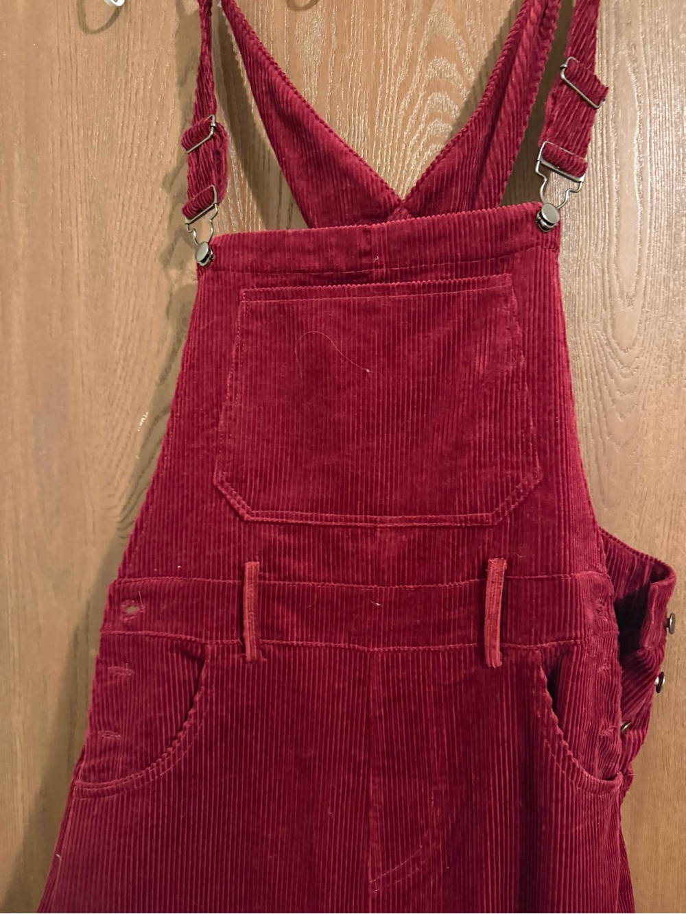 Women’s Corduroy Overall Dress in Deep Red